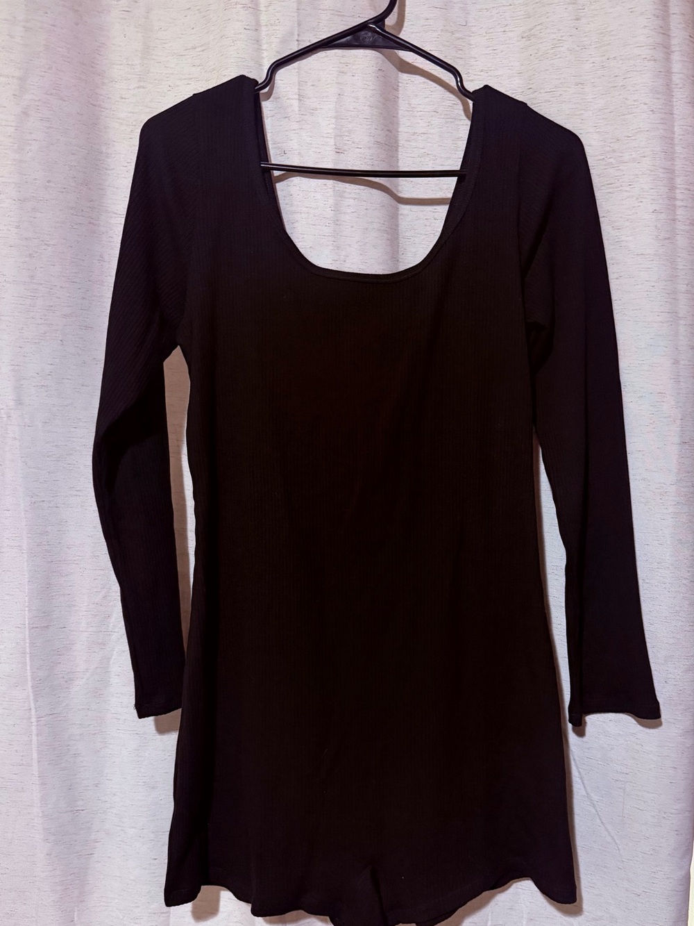 PINK Victoria's Secret Black Ribbed Long-Sleeve Scoop Neck Top